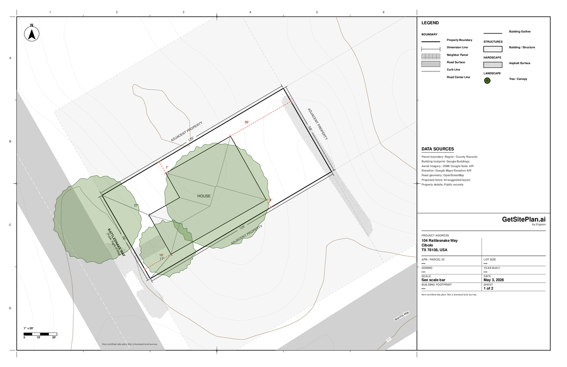 Site plan preview for 104 Rattlesnake Way, Cibolo, TX