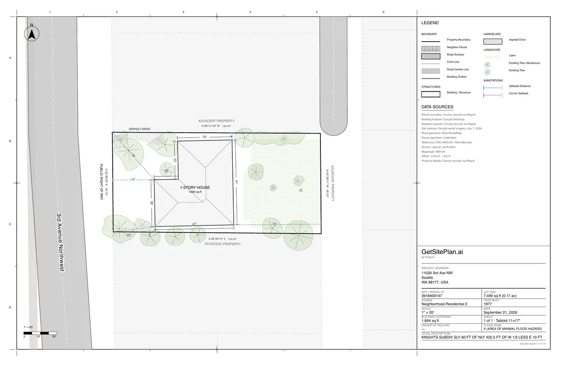 Real site plan preview for 11520 3rd Ave NW, Seattle, Washington