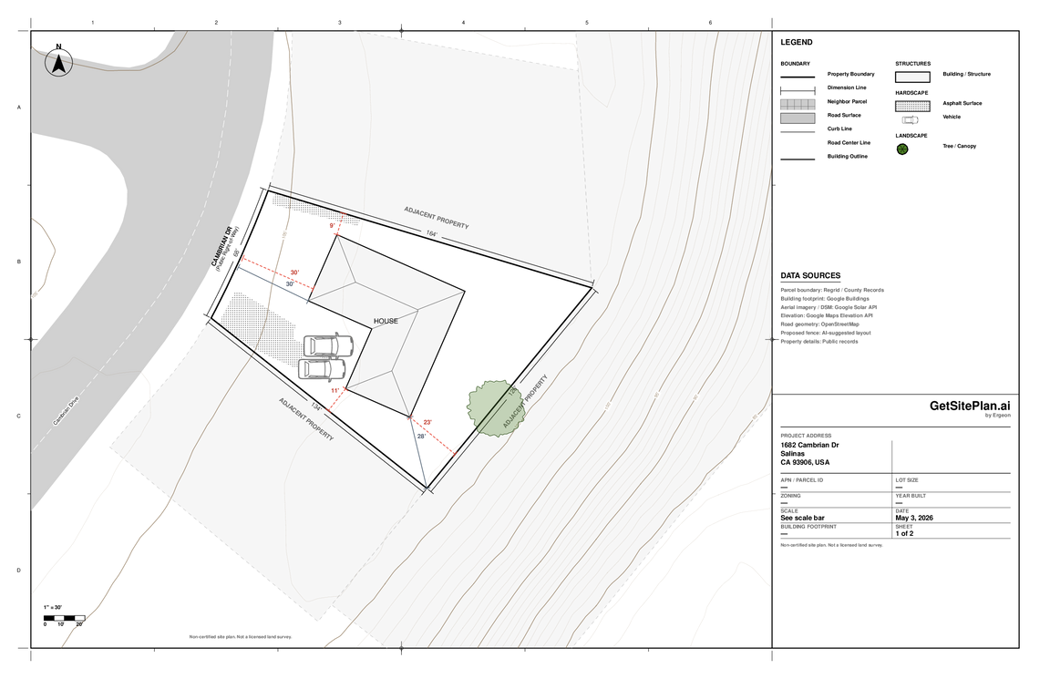 Site plan preview for 1682 Cambrian Dr, Salinas, CA