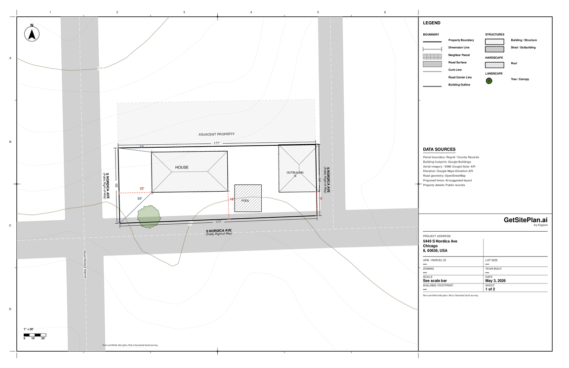 Site plan preview for 5449 S Nordica Ave, Chicago, IL