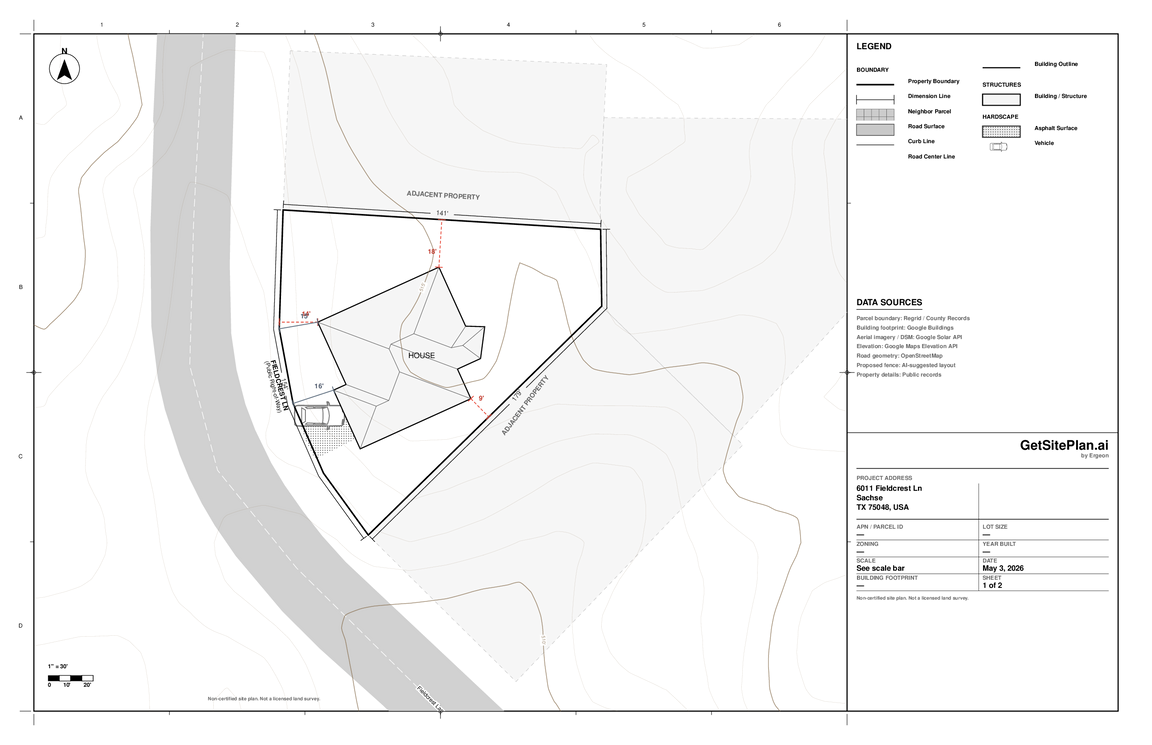 Site plan preview for 6011 Fieldcrest Ln, Sachse, TX