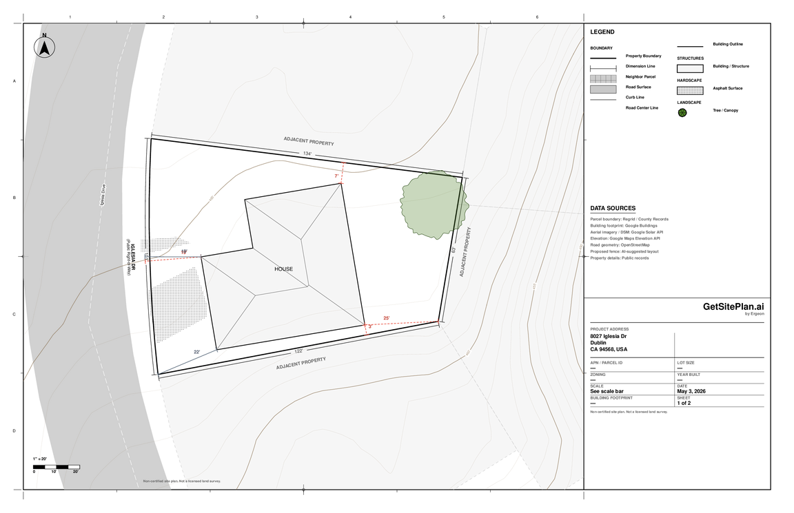 Real site plan preview for 8027 Iglesia Dr, Dublin, California